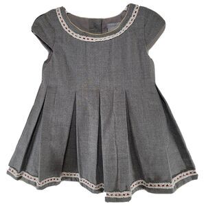 Toddler Dress 24 mos Tahari Soft Flannel Pleated Lined Gold Cream Burgundy Trim